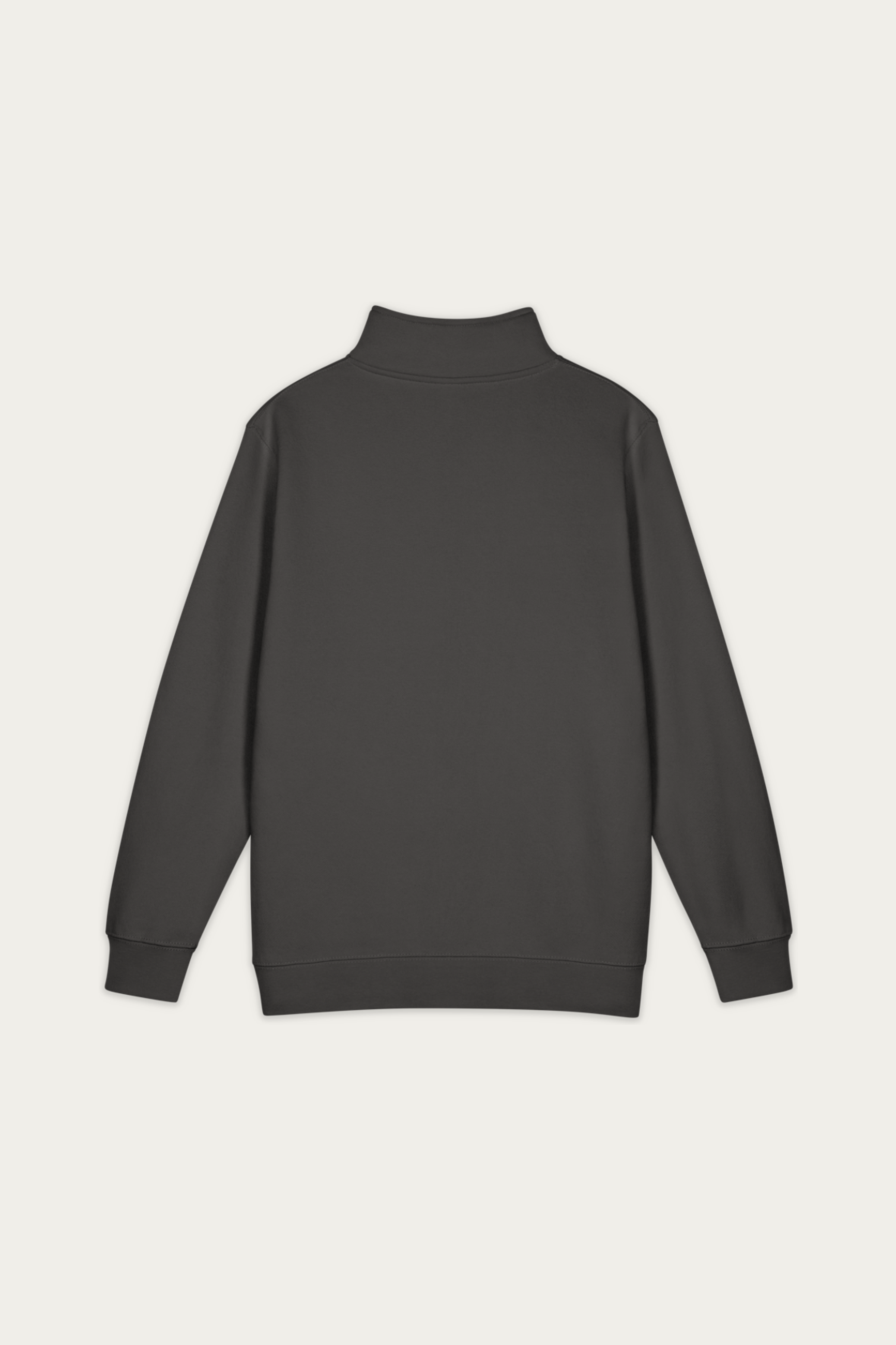 Quarter-Zip Sweatshirt, Smoke by Andre Blunt, back, on a Cloud White ground