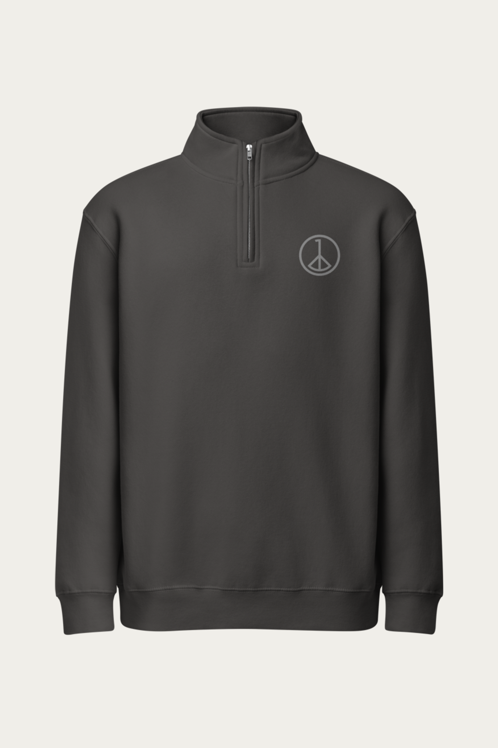 Quarter-Zip Sweatshirt, Smoke by Andre Blunt, front, on a Cloud White ground