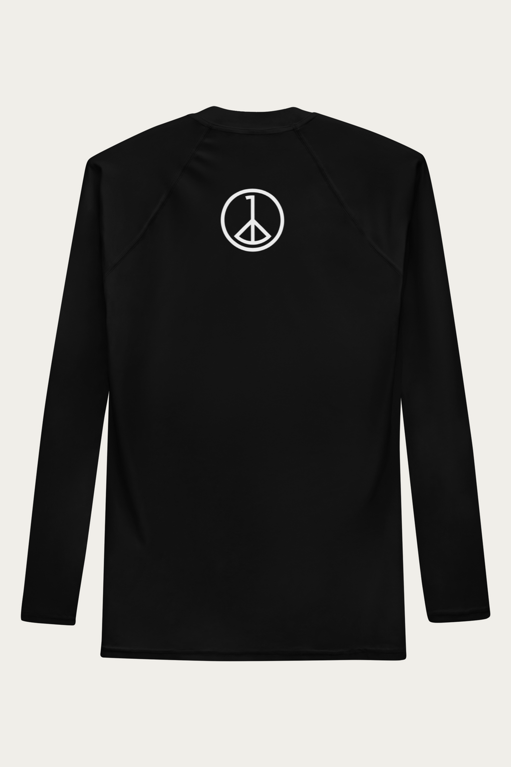 Rash Guard, Black by Andre Blunt, back, on a Cloud White ground