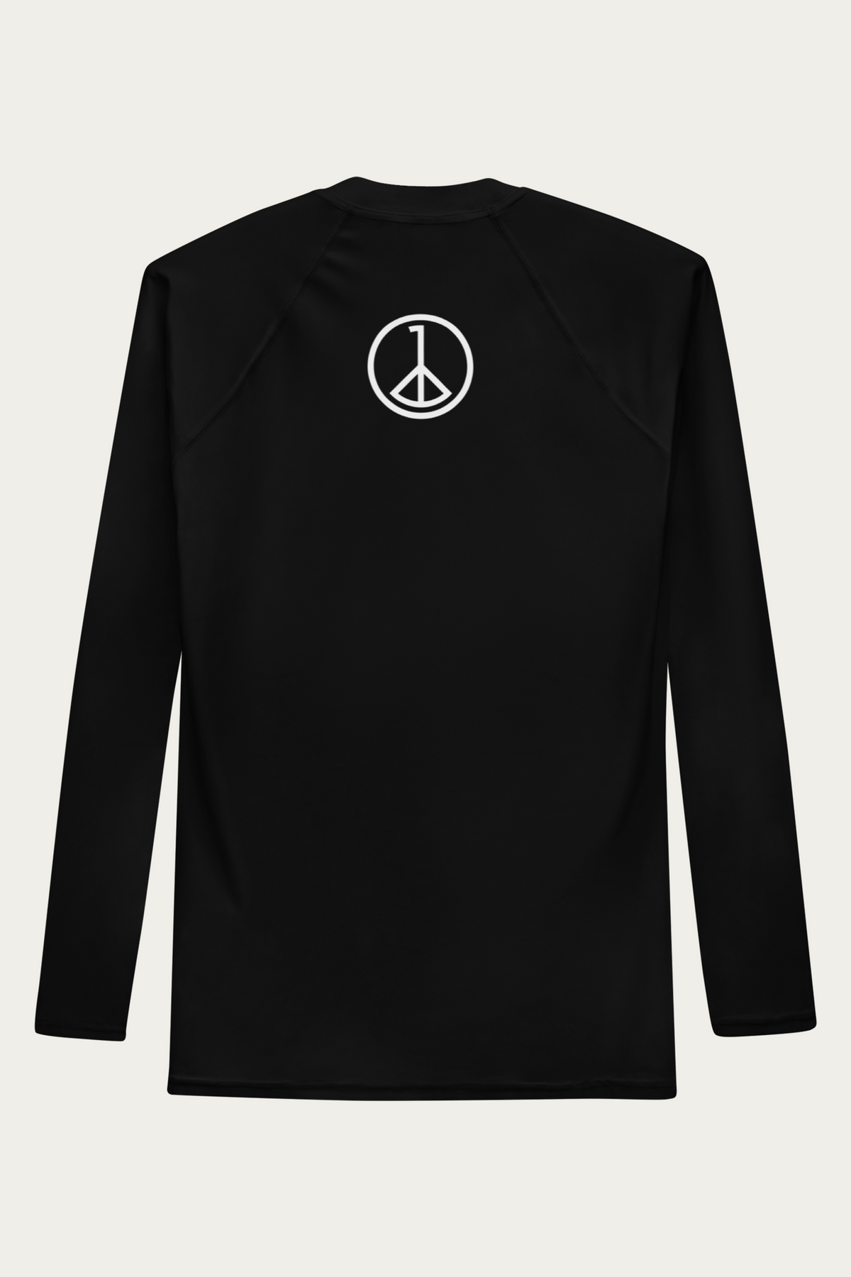 Rash Guard, Black by Andre Blunt, back, on a Cloud White ground