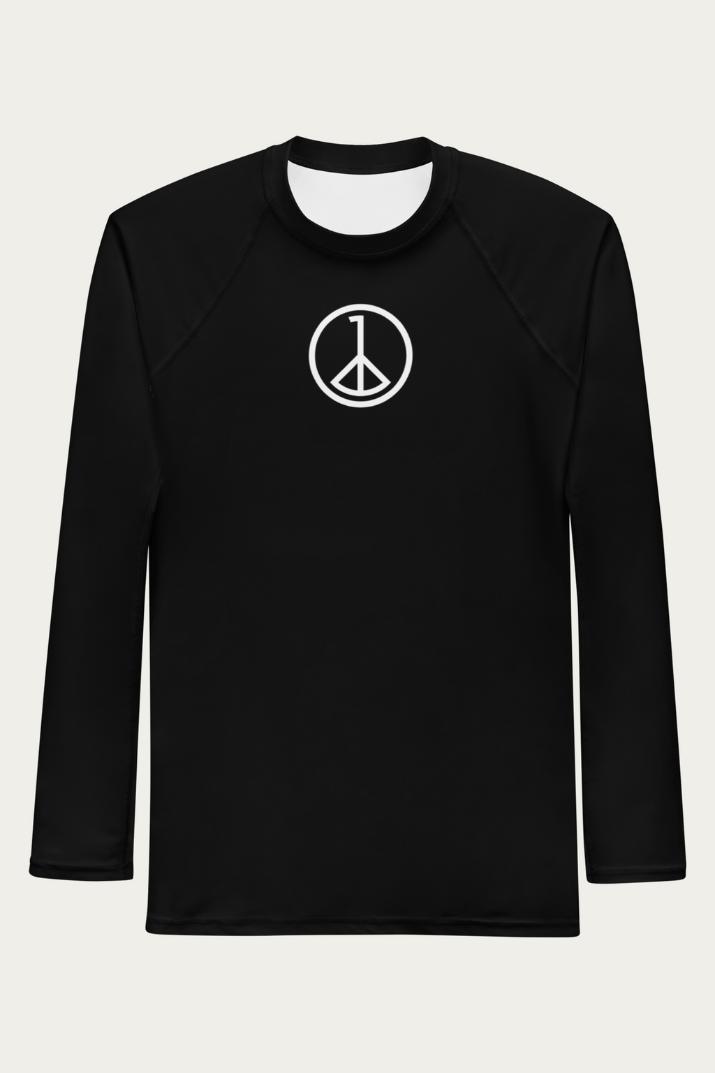Rash Guard, Black by Andre Blunt, front, on a Cloud White ground