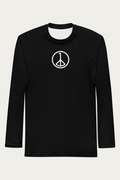 Rash Guard, Black by Andre Blunt, front, on a Cloud White ground
