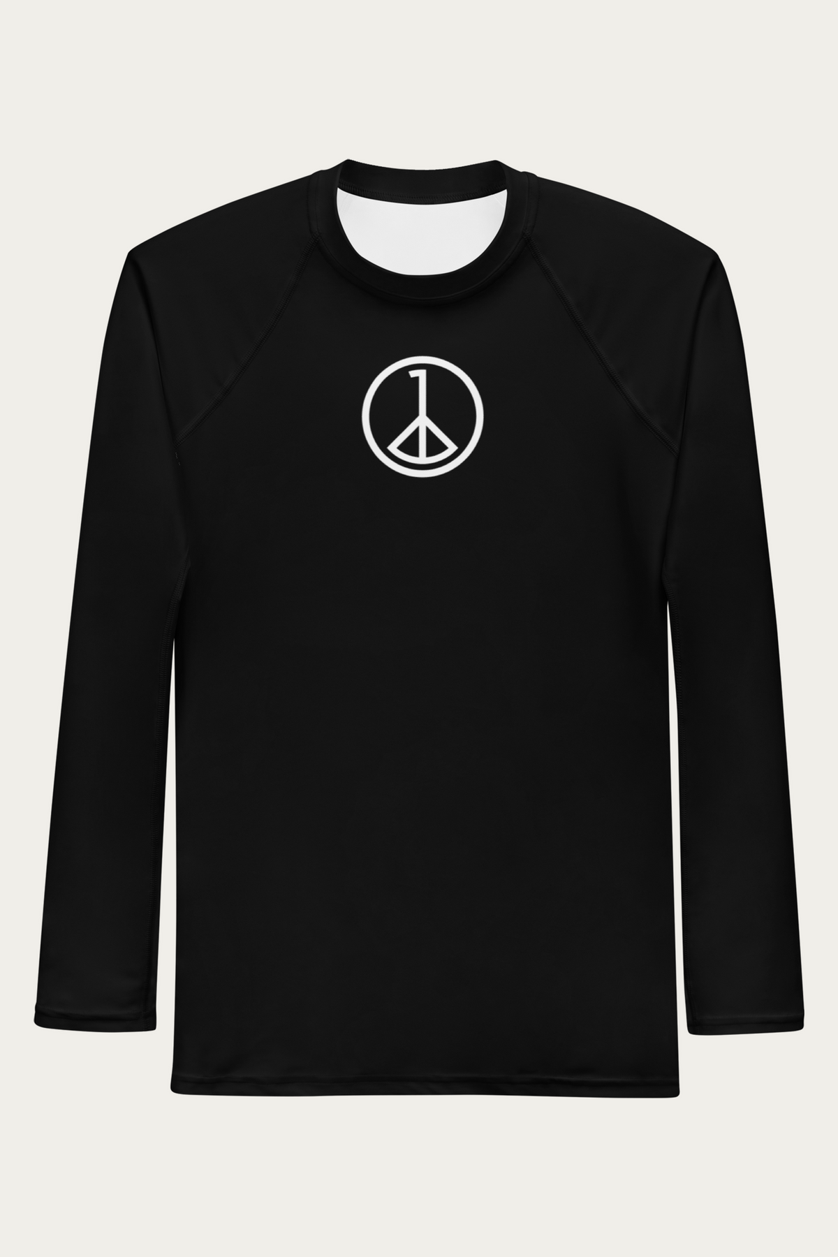 Rash Guard, Black by Andre Blunt, front, on a Cloud White ground