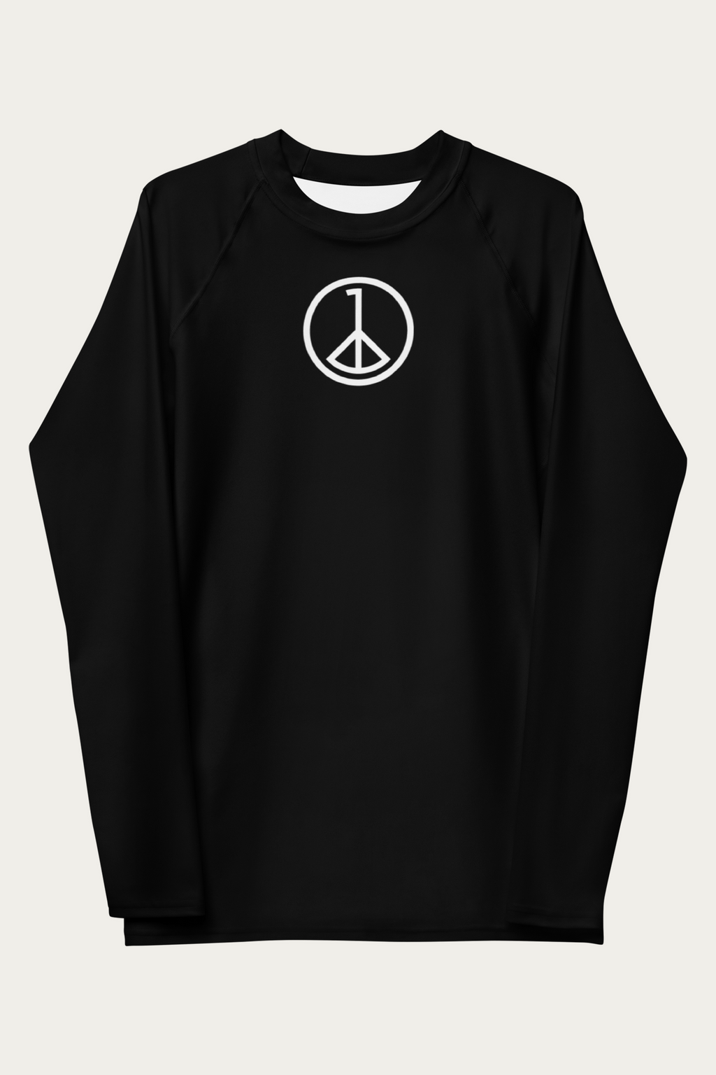 Rash Guard, Black by Andre Blunt, front, on a Cloud White ground