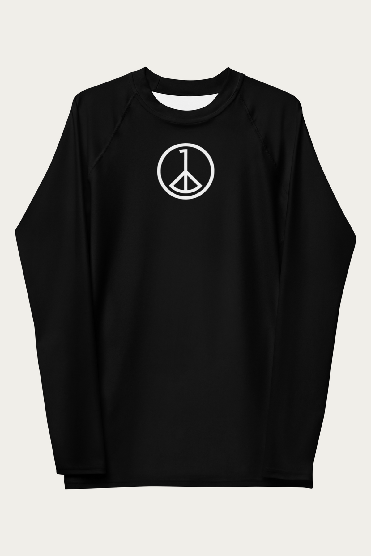 Rash Guard, Black by Andre Blunt, front, on a Cloud White ground