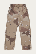Satin Lounge Pants, Desert Camo by Andre Blunt, shown on a Cloud White ground