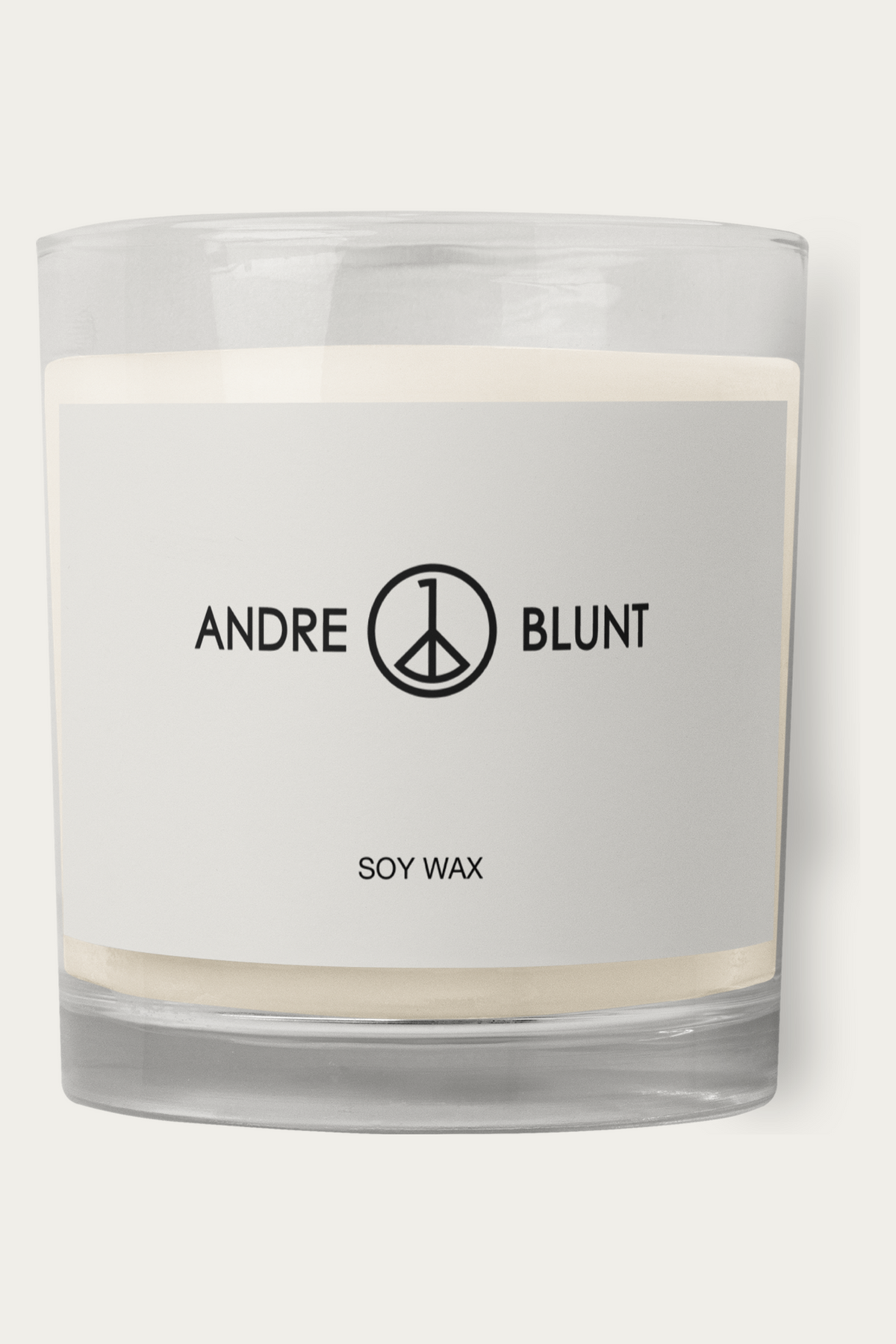 Soy Candle, Glass Jar by Andre Blunt, shown on a Cloud White ground