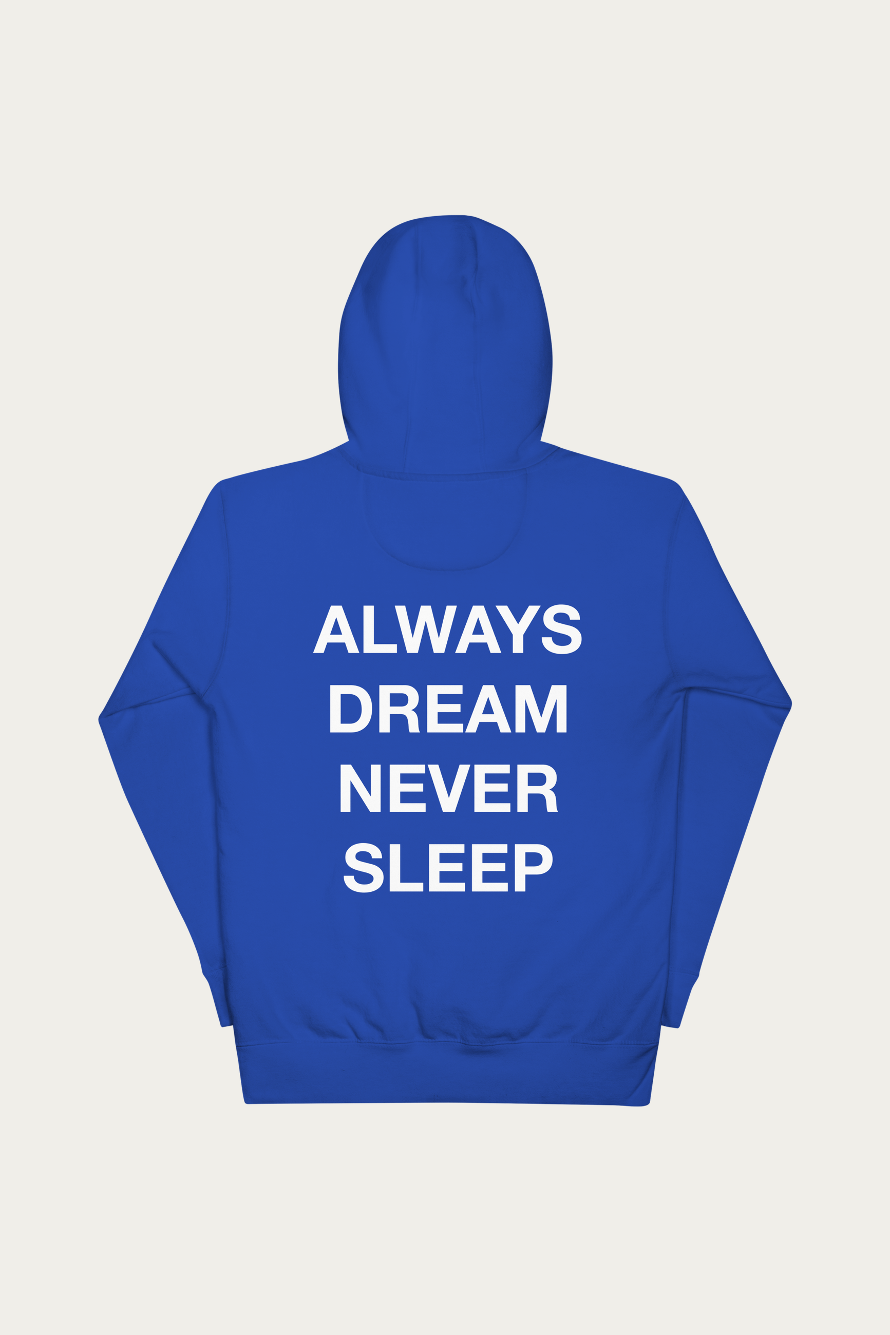 Statement Hoodie, Royal Blue by Andre Blunt, from the back, on a Cloud White ground