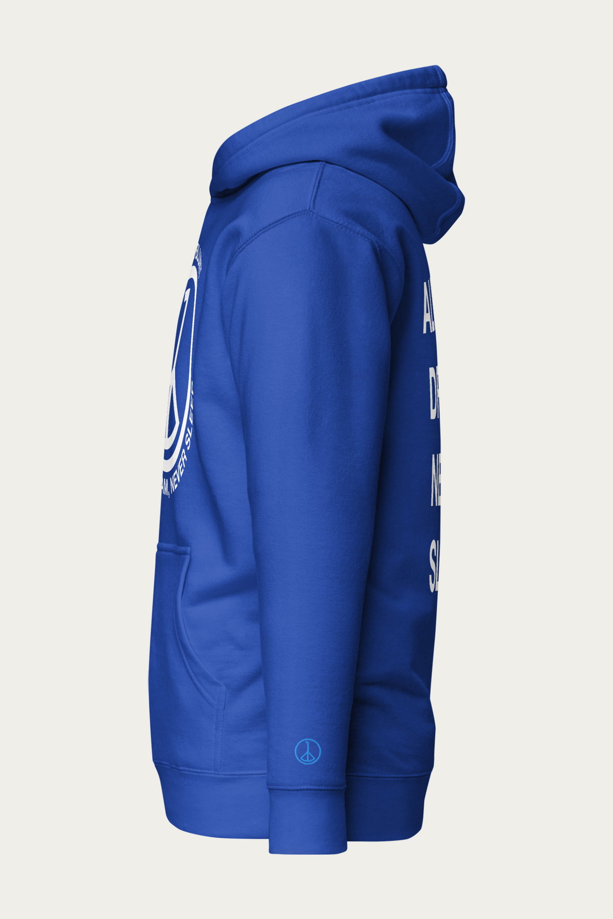 Statement Hoodie, Royal Blue by Andre Blunt, from the left, on a Cloud White ground