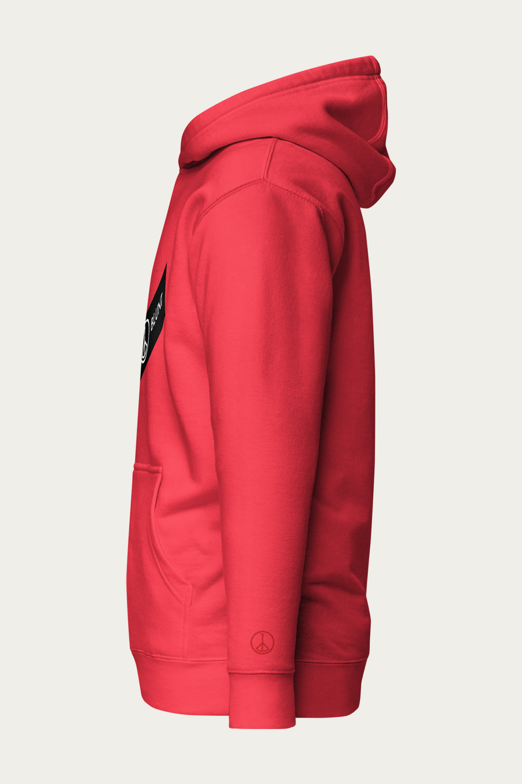 Sticker Print Hoodie, Red by Andre Blunt, from the left, on a Cloud White ground