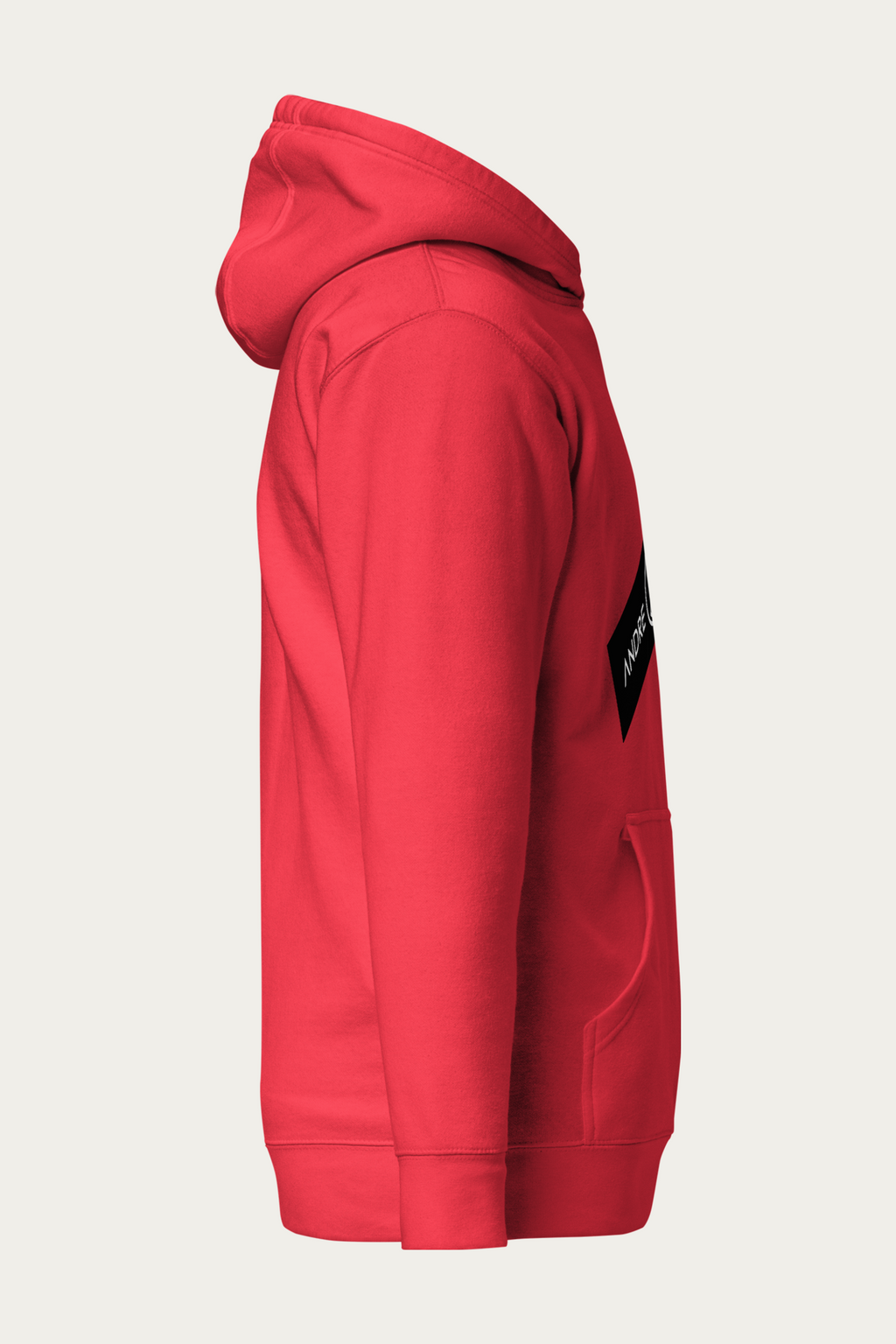 Sticker Print Hoodie, Red by Andre Blunt, from the right, on a Cloud White ground