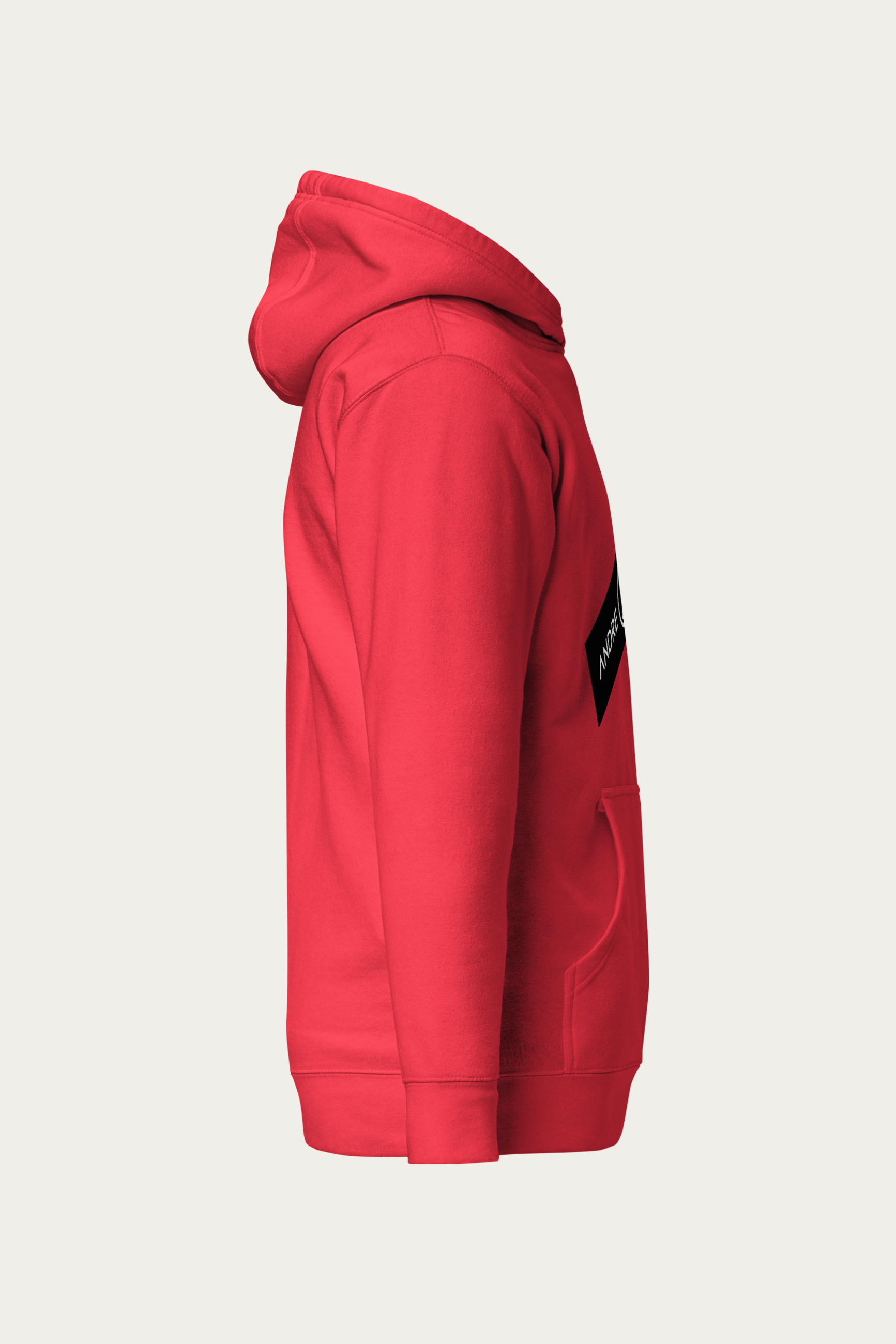 Sticker Print Hoodie, Red by Andre Blunt, from the right, on a Cloud White ground