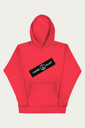 Sticker Print Hoodie, Red by Andre Blunt, shown on a Cloud White ground