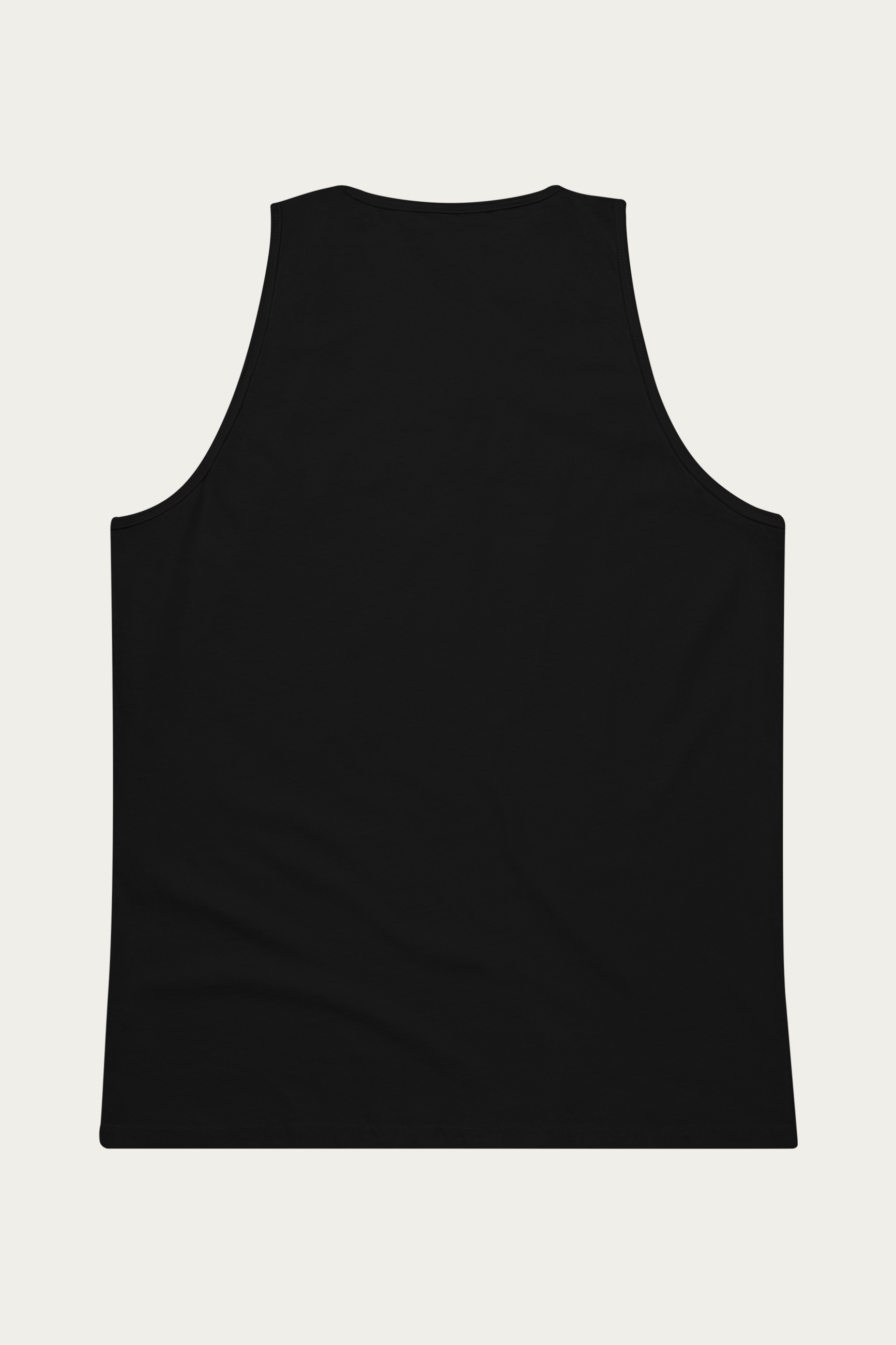 Tank Top, Black by Andre Blunt, from the back, on a Cloud White ground
