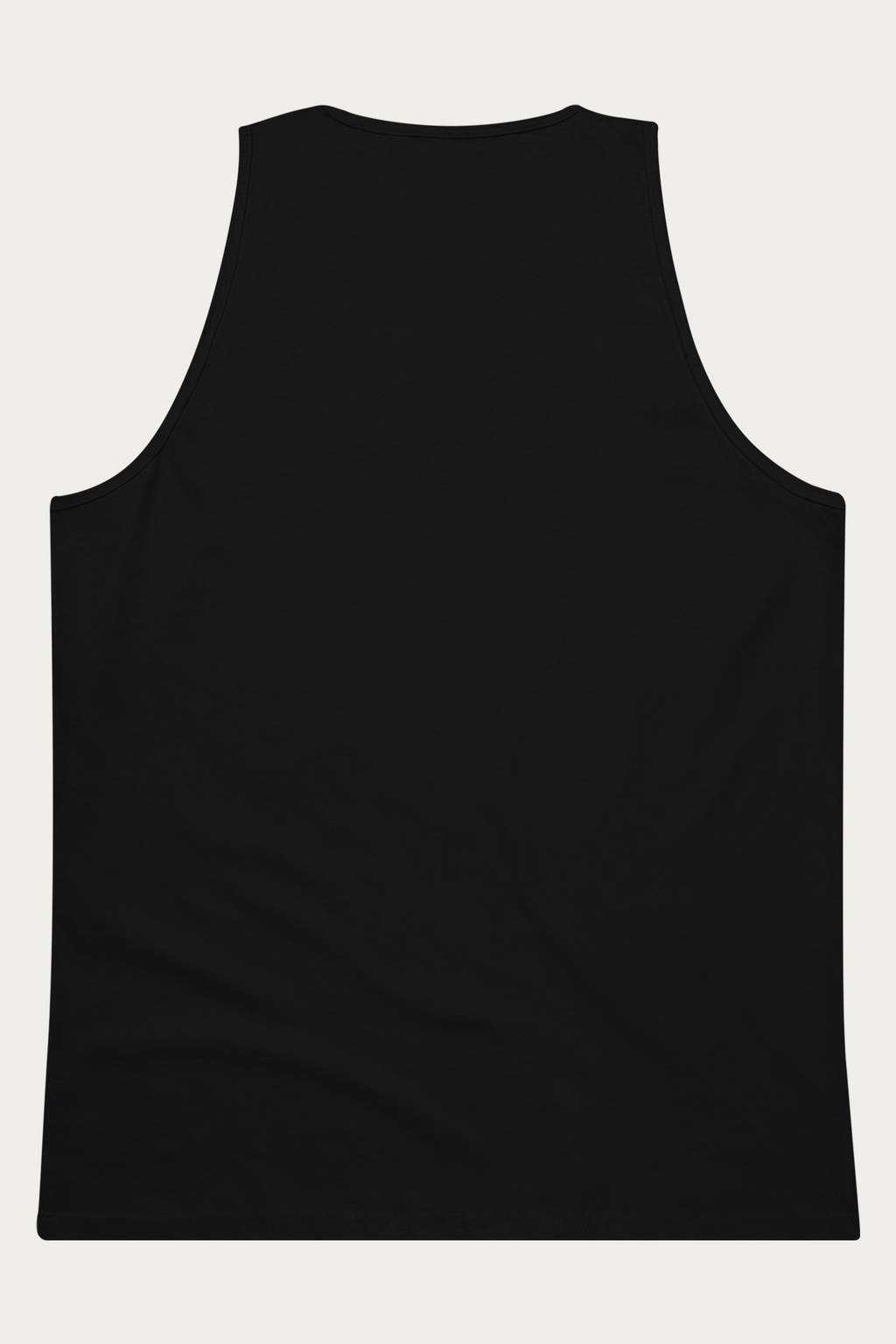 Tank Top, Black by Andre Blunt, from the back, on a Cloud White ground