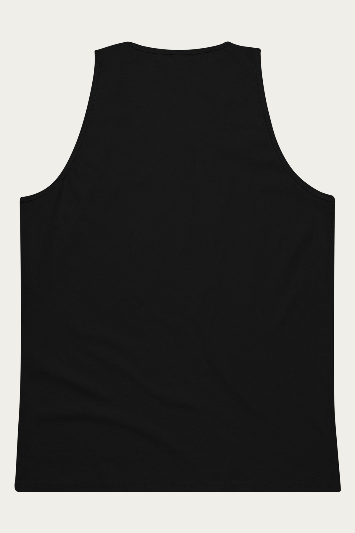 Tank Top, Black by Andre Blunt, from the back, on a Cloud White ground