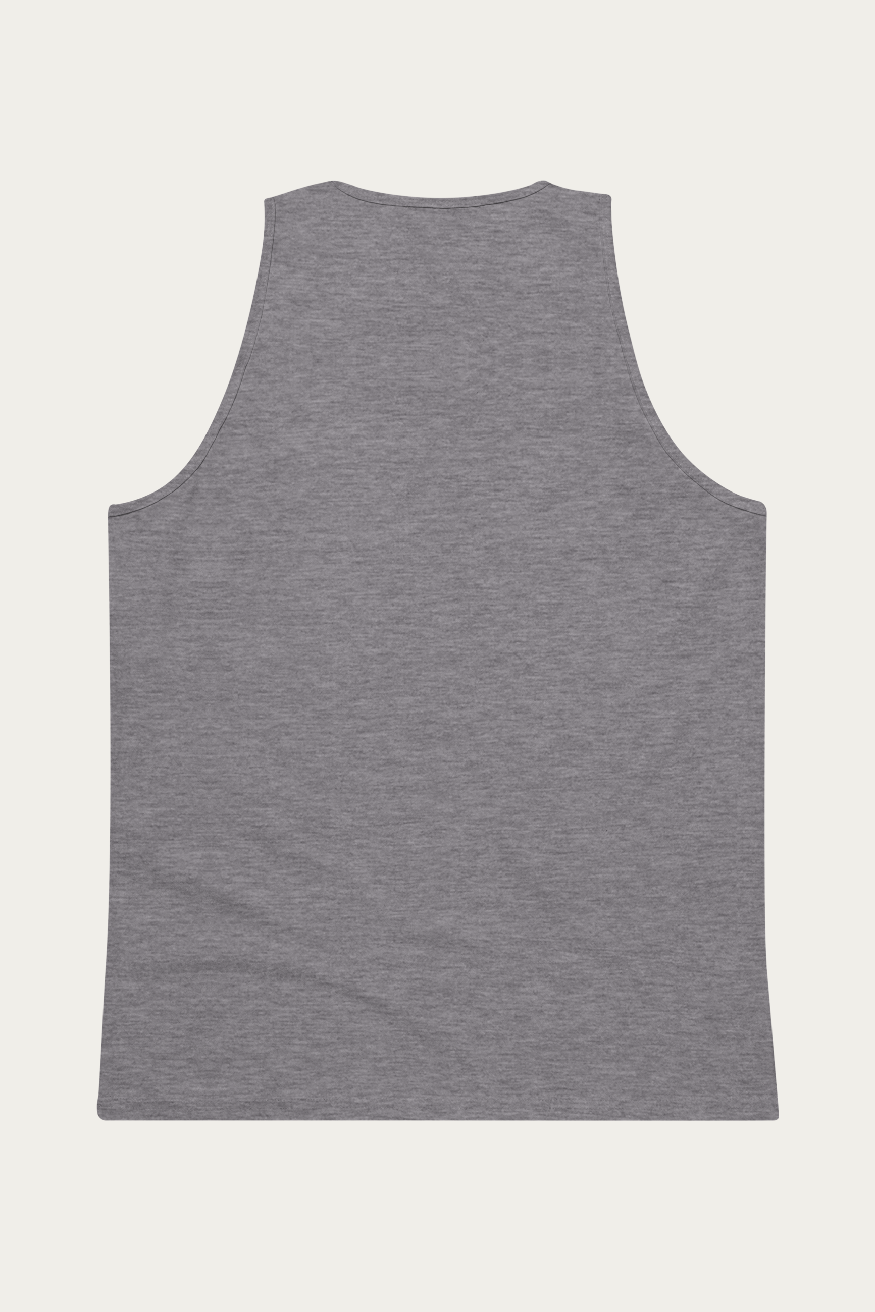Tank Top, Grey by Andre Blunt, from the back, on a Cloud White ground