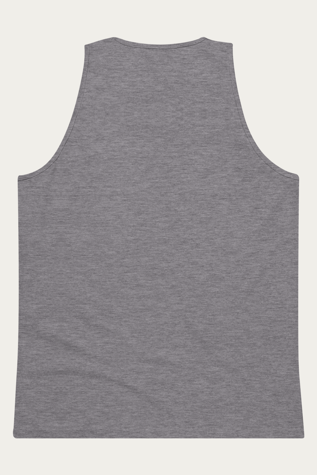 Tank Top, Grey by Andre Blunt, from the back, on a Cloud White ground