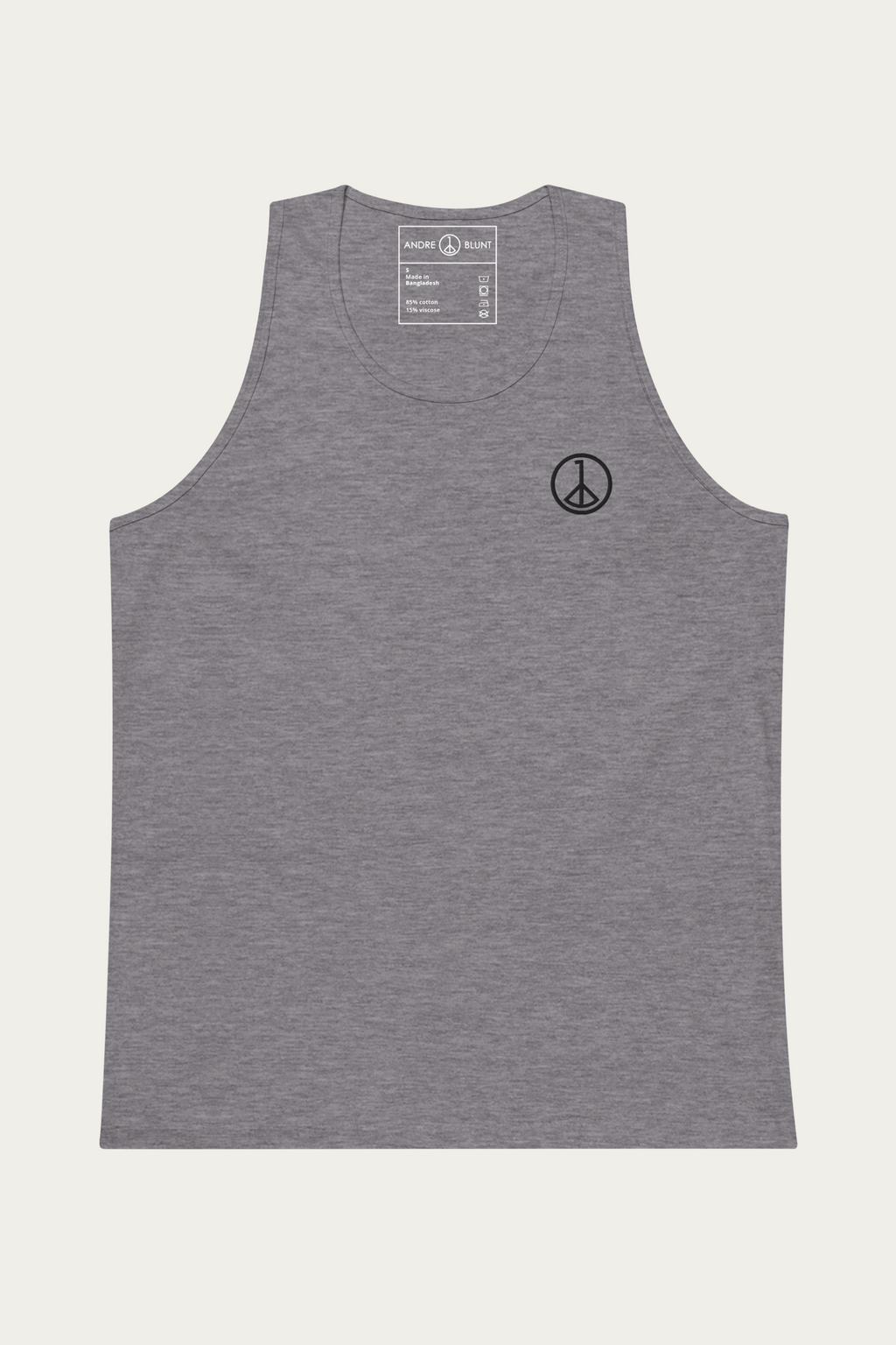 Tank Top, Grey by Andre Blunt, shown on a Cloud White ground