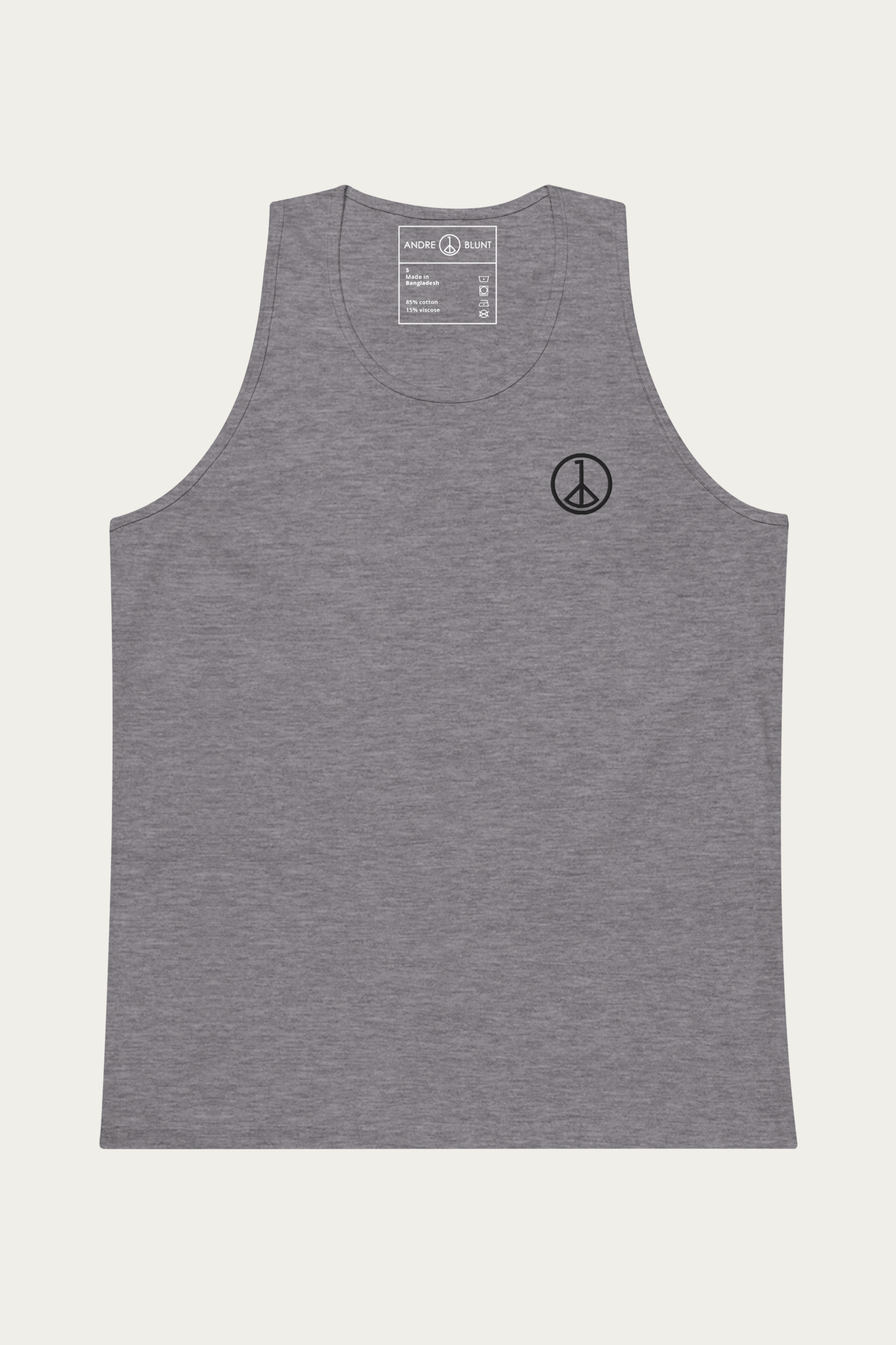 Tank Top, Grey by Andre Blunt, shown on a Cloud White ground