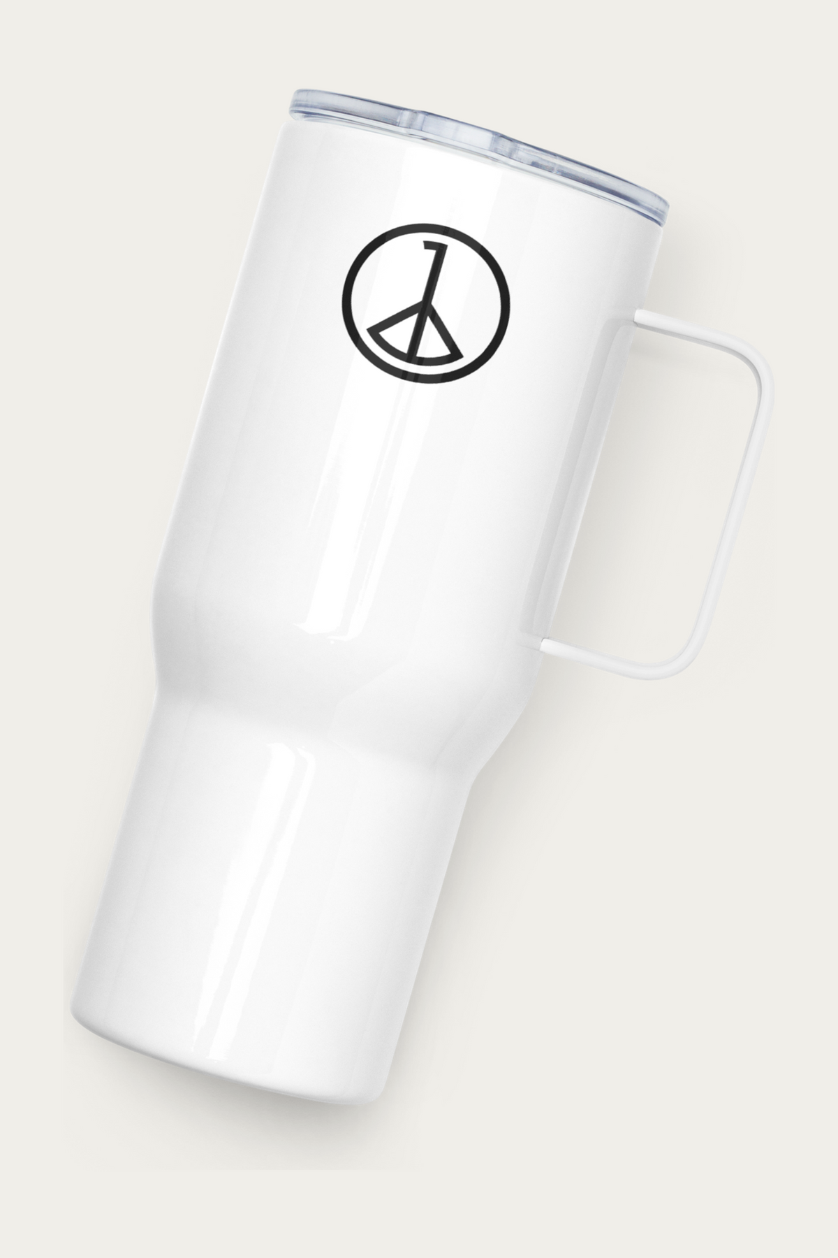Travel Mug, 25 oz by Andre Blunt, from the left, on a Cloud White ground