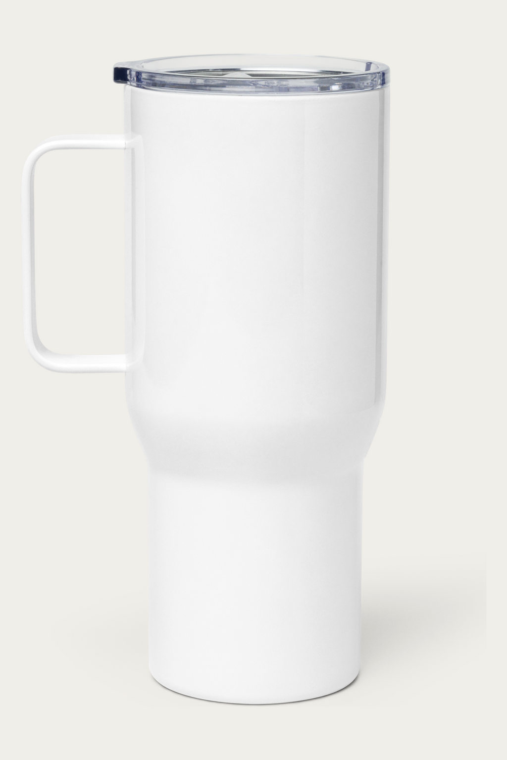 Travel Mug, 25 oz by Andre Blunt, from the right, on a Cloud White ground