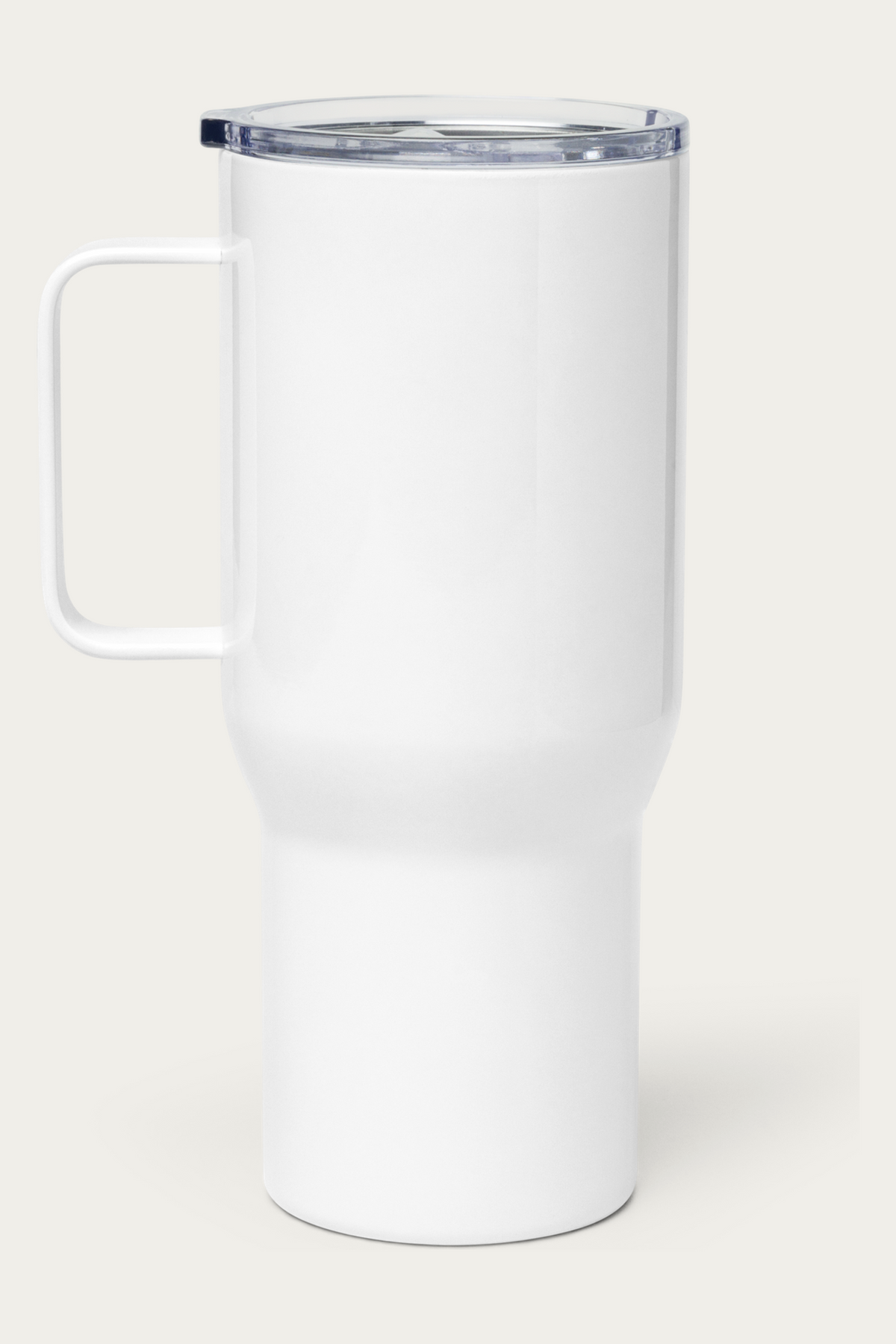 Travel Mug, 25 oz by Andre Blunt, from the right, on a Cloud White ground