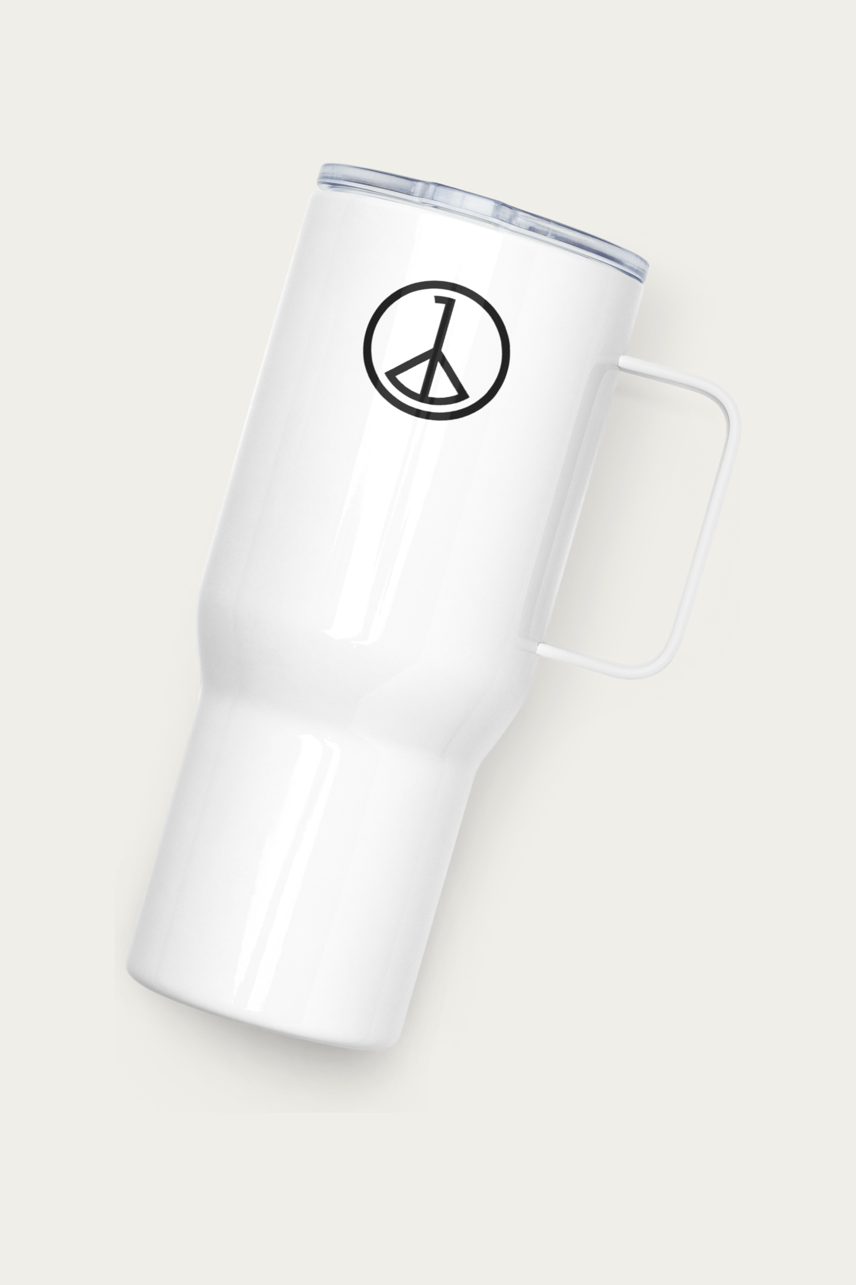 Travel Mug, 25 oz by Andre Blunt, from the left, on a Cloud White ground