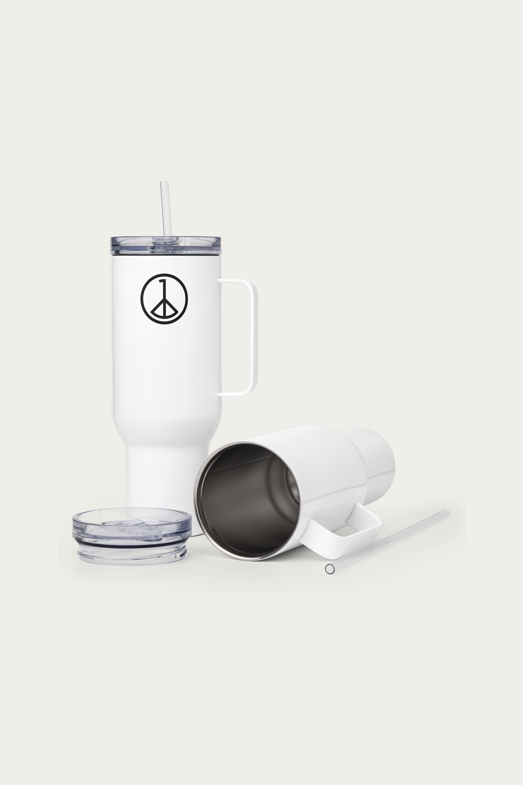 Travel Mug, 40 oz by Andre Blunt, shown on a Cloud White ground
