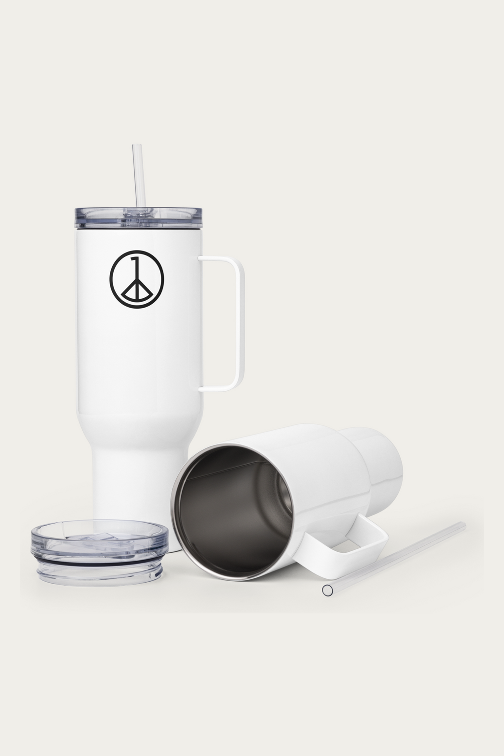 Travel Mug, 40 oz by Andre Blunt, shown on a Cloud White ground