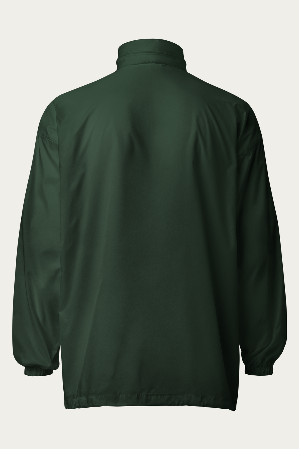 Windbreaker, Forest Green by Andre Blunt, from the back, on a Cloud White ground