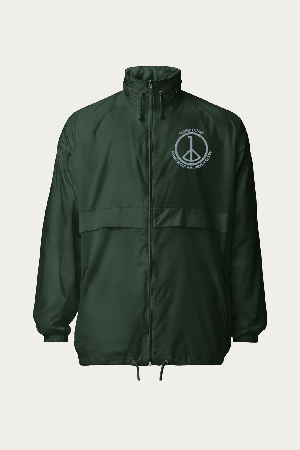 Windbreaker, Forest Green by Andre Blunt, shown on a Cloud White ground