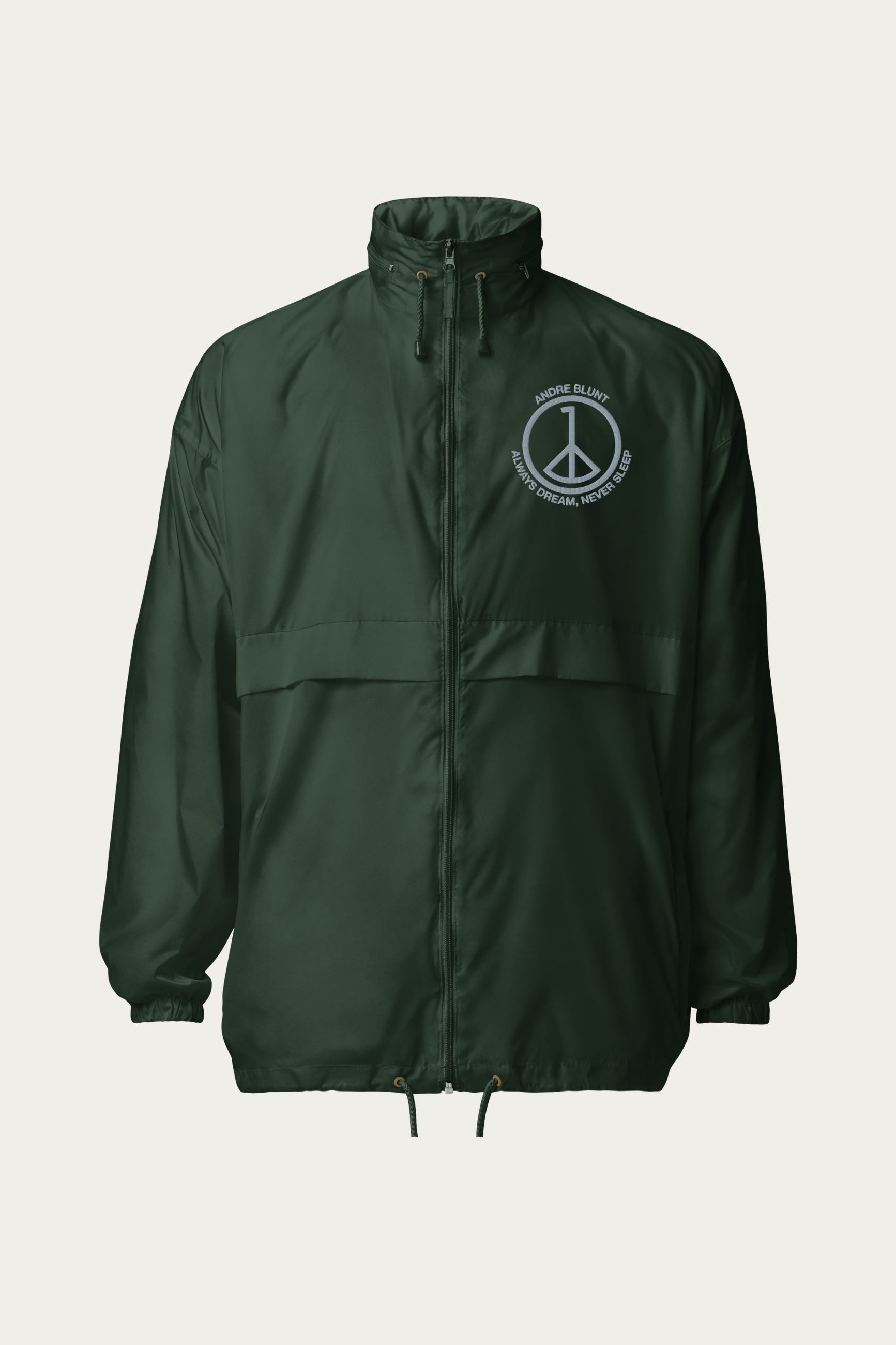 Windbreaker, Forest Green by Andre Blunt, shown on a Cloud White ground