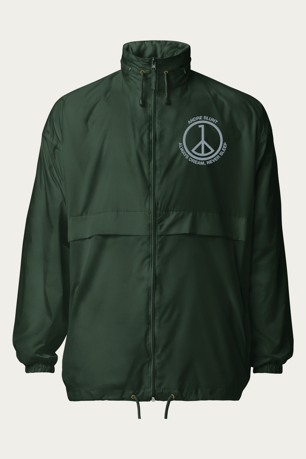 Windbreaker, Forest Green by Andre Blunt, shown on a Cloud White ground