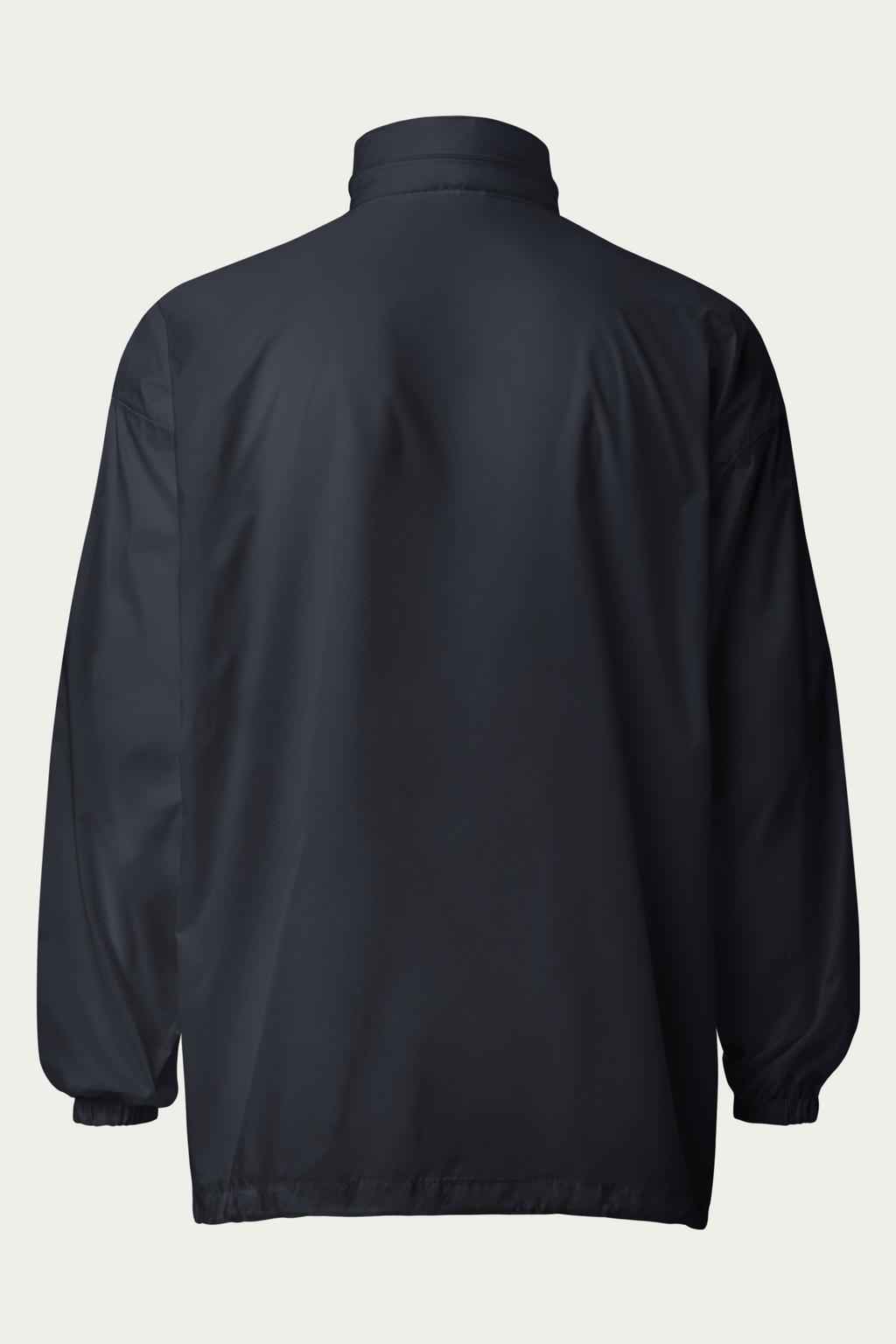 Windbreaker, Navy by Andre Blunt, from the back, on a Cloud White ground
