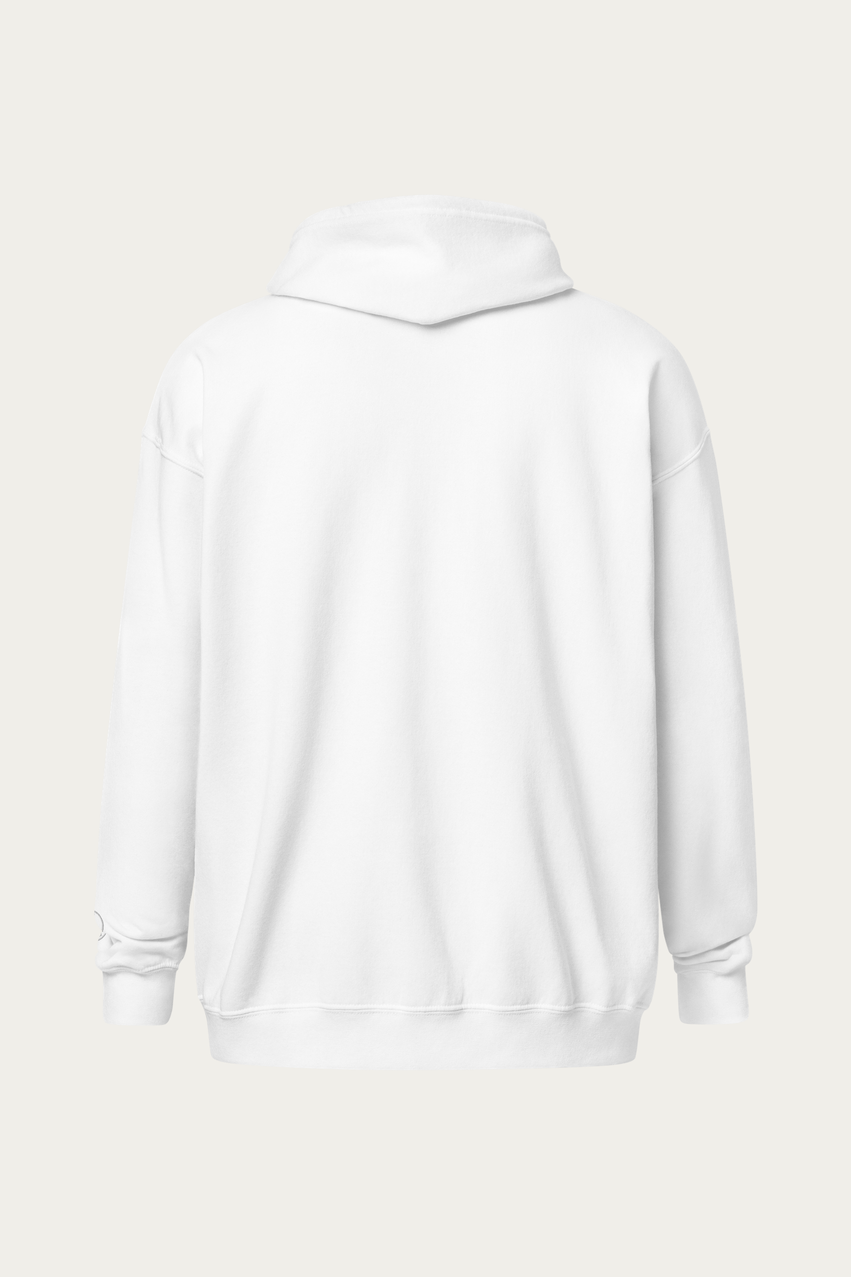 Zip-Up Hoodie, Off-White by Andre Blunt, from the back, on a Cloud White ground