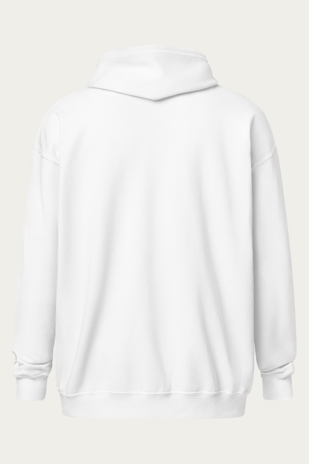 Zip-Up Hoodie, Off-White by Andre Blunt, from the back, on a Cloud White ground