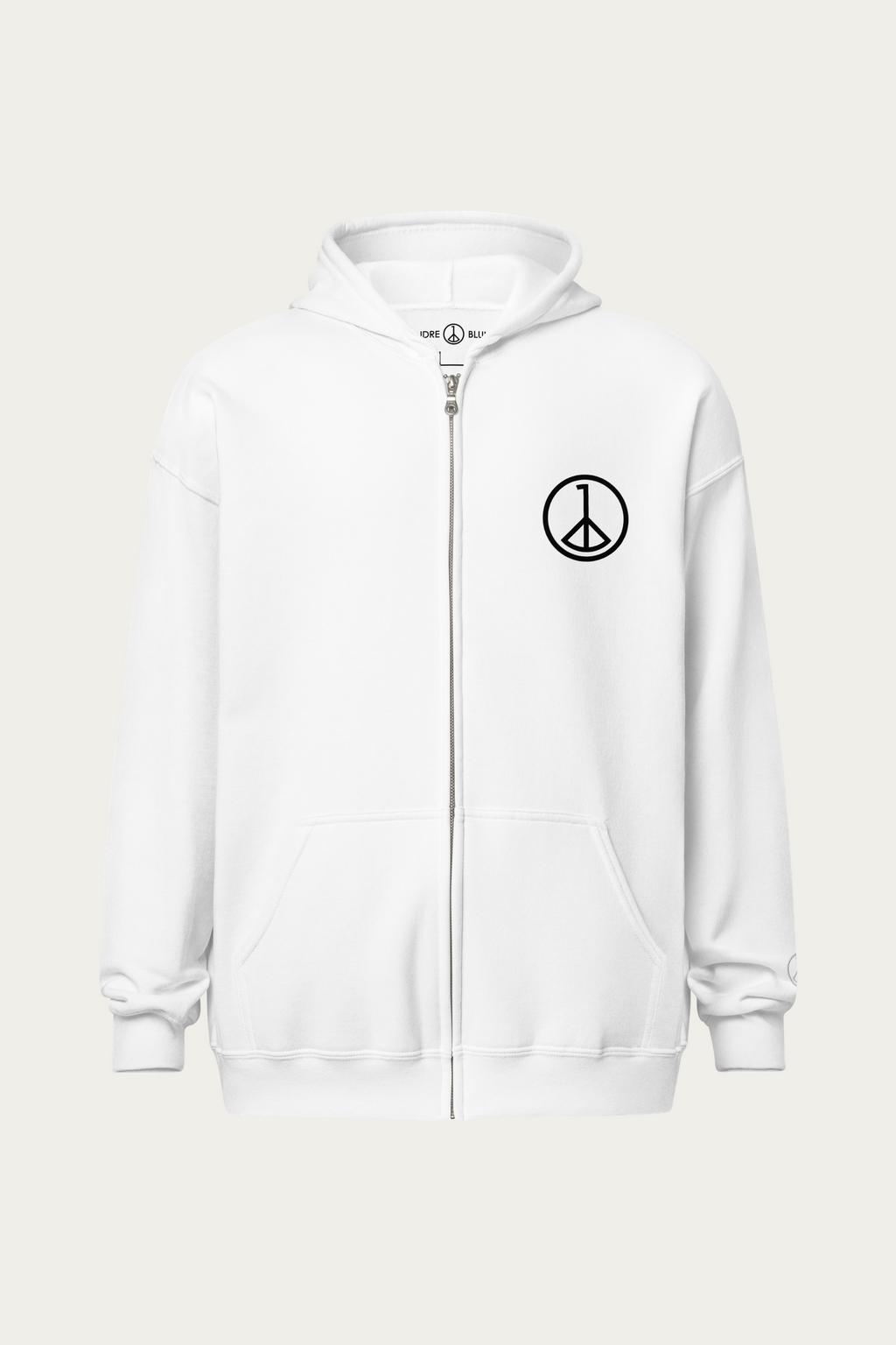 Zip-Up Hoodie, Off-White by Andre Blunt, shown on a Cloud White ground