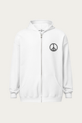 Zip-Up Hoodie, Off-White by Andre Blunt, shown on a Cloud White ground