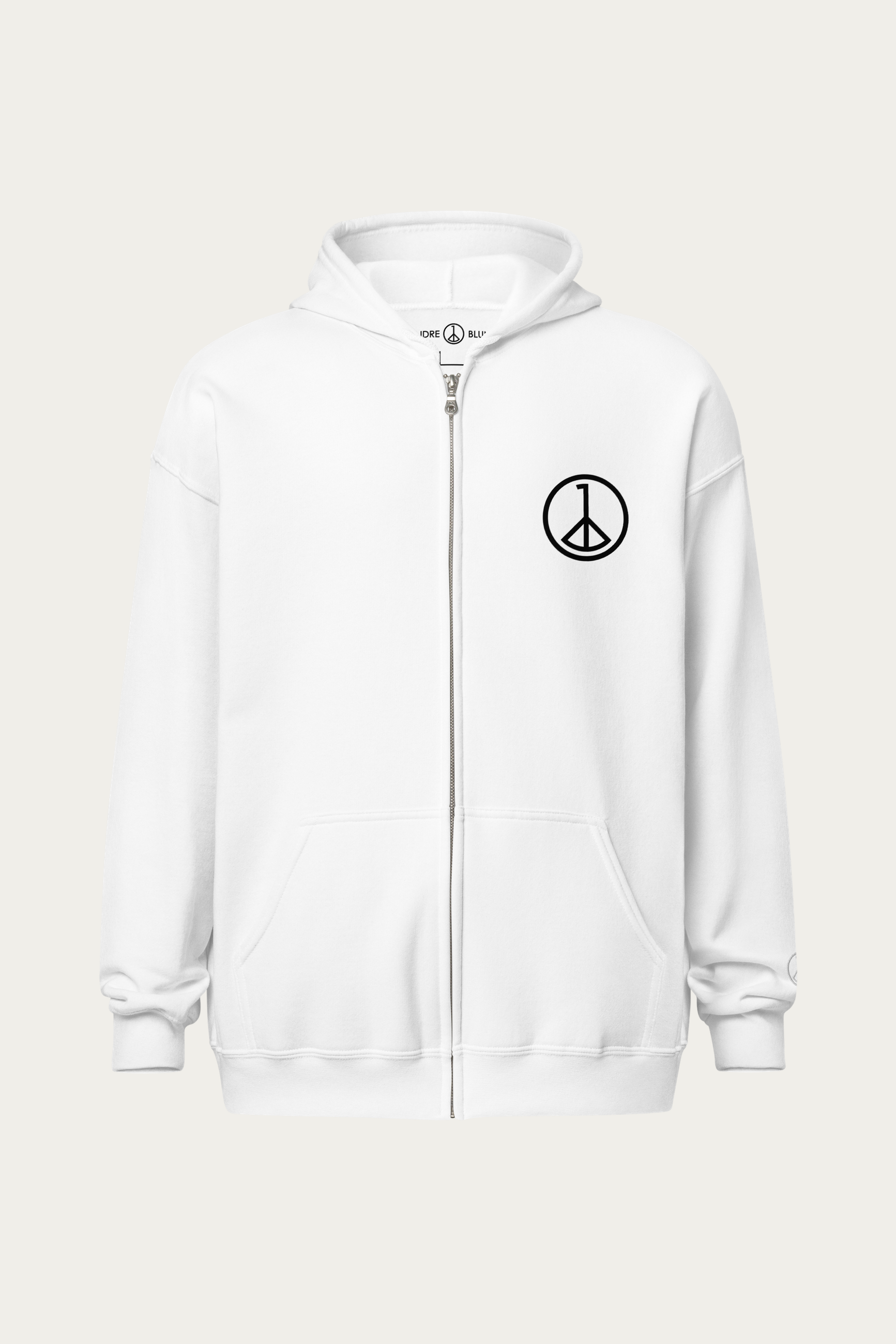 Zip-Up Hoodie, Off-White by Andre Blunt, shown on a Cloud White ground