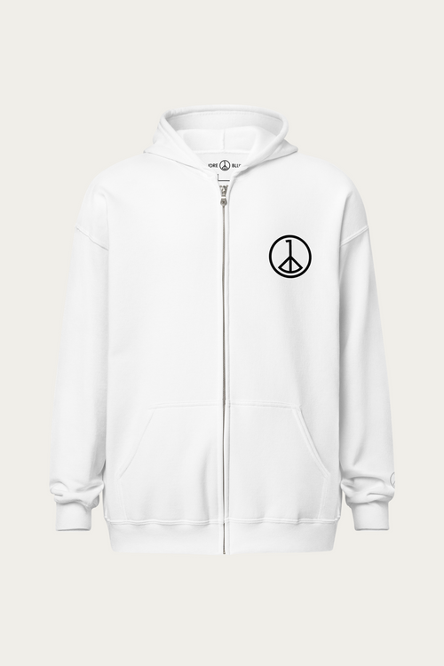 Zip-Up Hoodie, Off-White by Andre Blunt, shown on a Cloud White ground