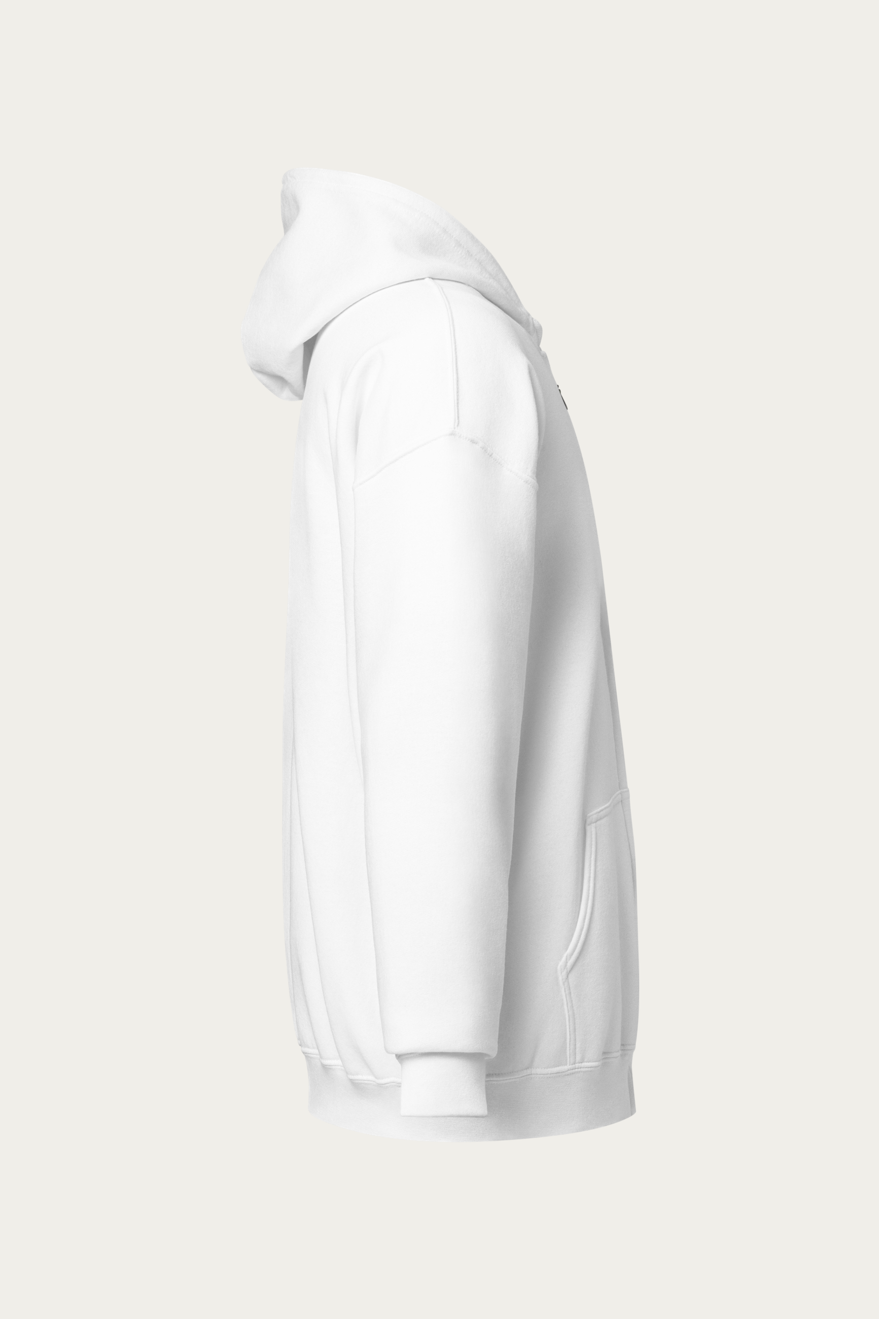 Zip-Up Hoodie, Off-White by Andre Blunt, from the right, on a Cloud White ground