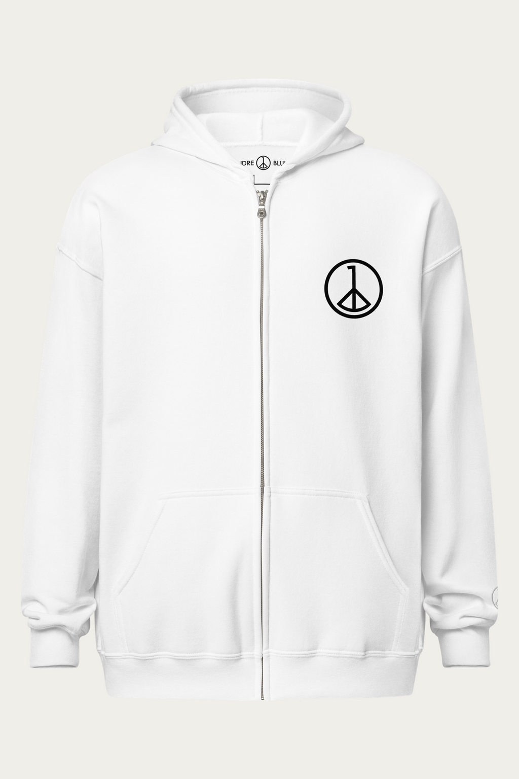 Zip-Up Hoodie, Off-White by Andre Blunt, shown on a Cloud White ground